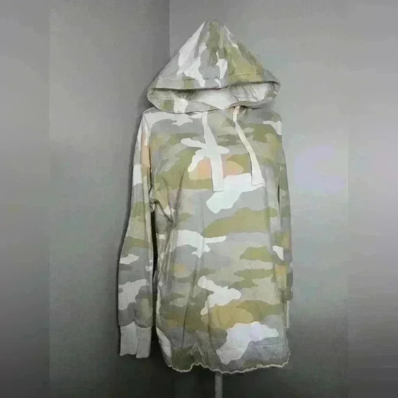 Aerie Camo Hooded Tie Neck Side Slit Oversized Cotton - Picture 4 of 9